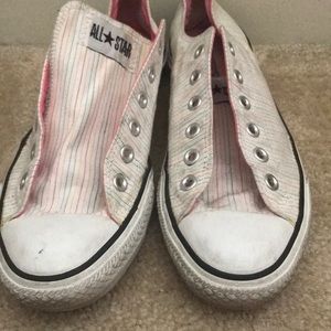 White with strips converse